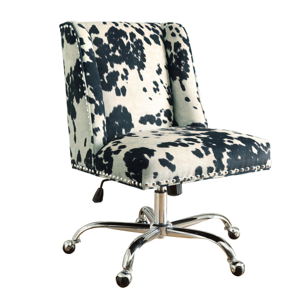 Height Adjustable Swivel Office Chair with Metal Base,Black and White-Office Chairs-Black and White-Pine Wood, Rubber Wood, Fabric and Metal-JadeMoghul Inc.