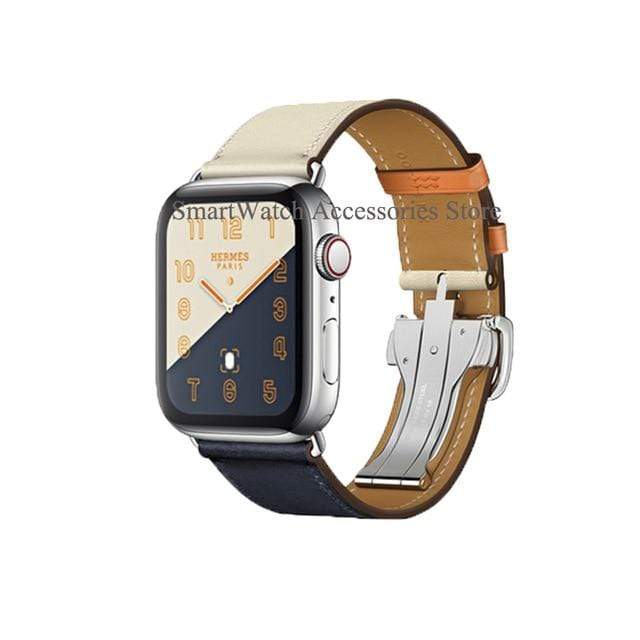 Herm Logo Leather Single Tour Deployment Buckle Watch Band for Apple Watch Series 6 5 4 3 2 144MM 40MM Strap for iWatch Bracelet JadeMoghul Inc. 