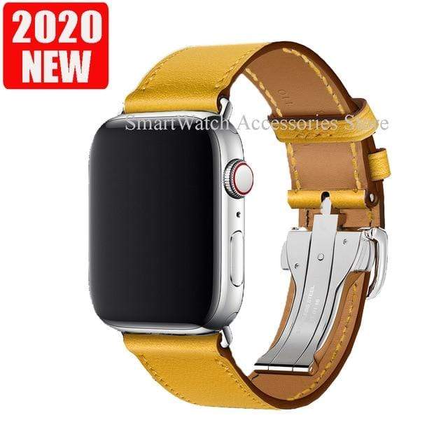 Herm Logo Leather Single Tour Deployment Buckle Watch Band for Apple Watch Series 6 5 4 3 2 144MM 40MM Strap for iWatch Bracelet JadeMoghul Inc. 