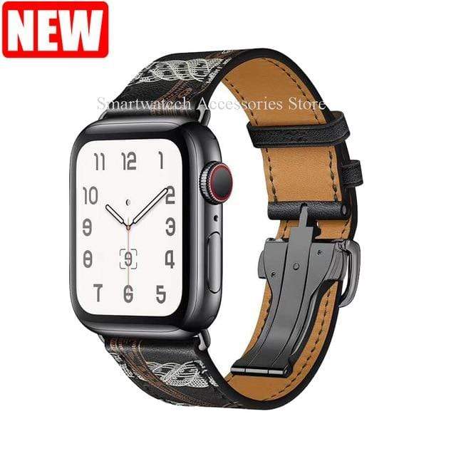 Herm Logo Leather Single Tour Deployment Buckle Watch Band for Apple Watch Series 6 5 4 3 2 144MM 40MM Strap for iWatch Bracelet JadeMoghul Inc. 