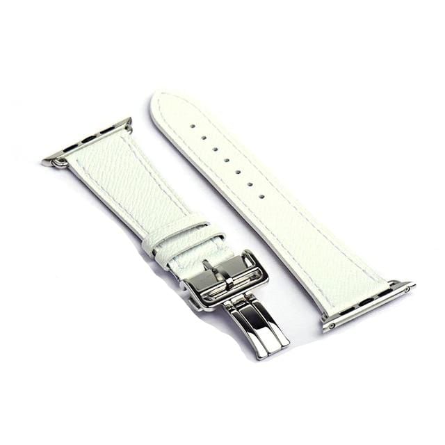 Herm Logo Leather Single Tour Deployment Buckle Watch Band for Apple Watch Series 6 5 4 3 2 144MM 40MM Strap for iWatch Bracelet JadeMoghul Inc. 