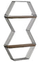 Hexagonal Shape 2 Tier Metal And Wood Wall Shelf, Metallic Gray-WALL HOOKS AND SHELFS-Gray-Metal and Wood-Metallic Gunmetal-JadeMoghul Inc.