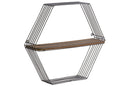 Hexagonal Shape Metal And Wood Wall Shelf, Metallic Gray-WALL HOOKS AND SHELFS-Gray-Metal and Wood-Metallic Gunmetal-JadeMoghul Inc.