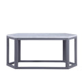 Hexagonal Shape Wooden Coffee Table with Marble Top, White and Gray-Coffee Tables-White and Gray-Marble Engineered Wood-JadeMoghul Inc.