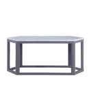 Hexagonal Shape Wooden Coffee Table with Marble Top, White and Gray-Coffee Tables-White and Gray-Marble Engineered Wood-JadeMoghul Inc.