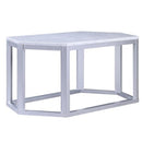 Hexagonal Shape Wooden Coffee Table with Marble Top, White and Silver-Coffee Tables-White and Silver-Marble Engineered Wood-JadeMoghul Inc.