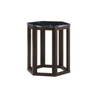 Hexagonal Shape Wooden End Table with Marble Top, Pack of Two, Black and Brown-Side and End Tables-Black and Brown-Marble Engineered Wood-JadeMoghul Inc.