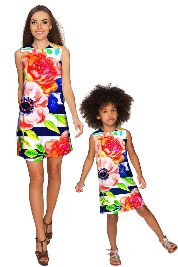 Hey-Sailor! Adele Shift Floral Mommy and Me Dress-Hey-Sailor!-18M/2-White/Navy/Pink-JadeMoghul Inc.
