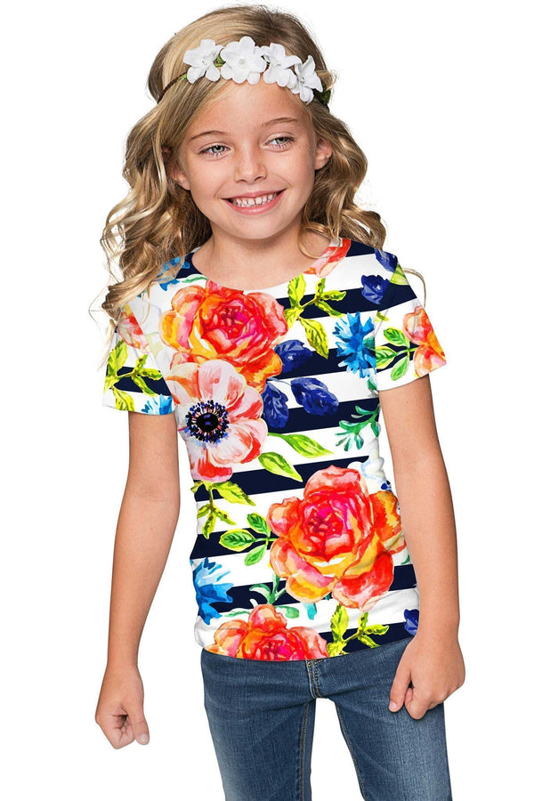 Hey-Sailor! Zoe Striped Floral Print Cute Designer Tee - Girls-Hey-Sailor!-18M/2-White/Navy/Pink-JadeMoghul Inc.