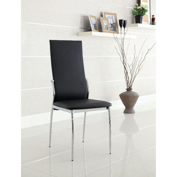 High Back Metal and Leatherette Side Chair, Pack Of Four, Silver and Black-Accent Chairs-Silver and Black-Metal and Faux leather-JadeMoghul Inc.