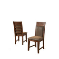 High Back Wooden Side Chair With Padded Upholstery Set Of 2 Brown-Office Chairs-Brown-Acacia Solids & Acacia Veneer With Microfiber-JadeMoghul Inc.