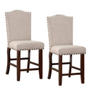 High Chairs and Booster Seats Rubber Wood High chair With Studded Trim, Cream & Cherry Brown, Set of 2 Benzara