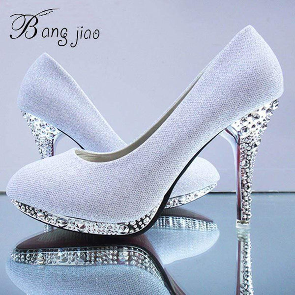 High Heels Shoes Sexy Women Glitter White Bridal Shoes JadeMoghul Inc. 