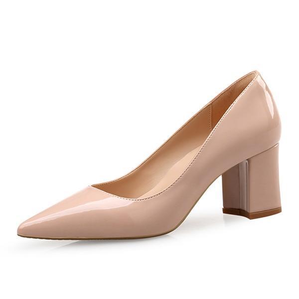 High Heels Shoes Women Pumps Patent leather Spring Single Woman Dress Shoes Spring Thick Heels Pointed Toe Leopard Female Pumps-Pink PU-6-JadeMoghul Inc.