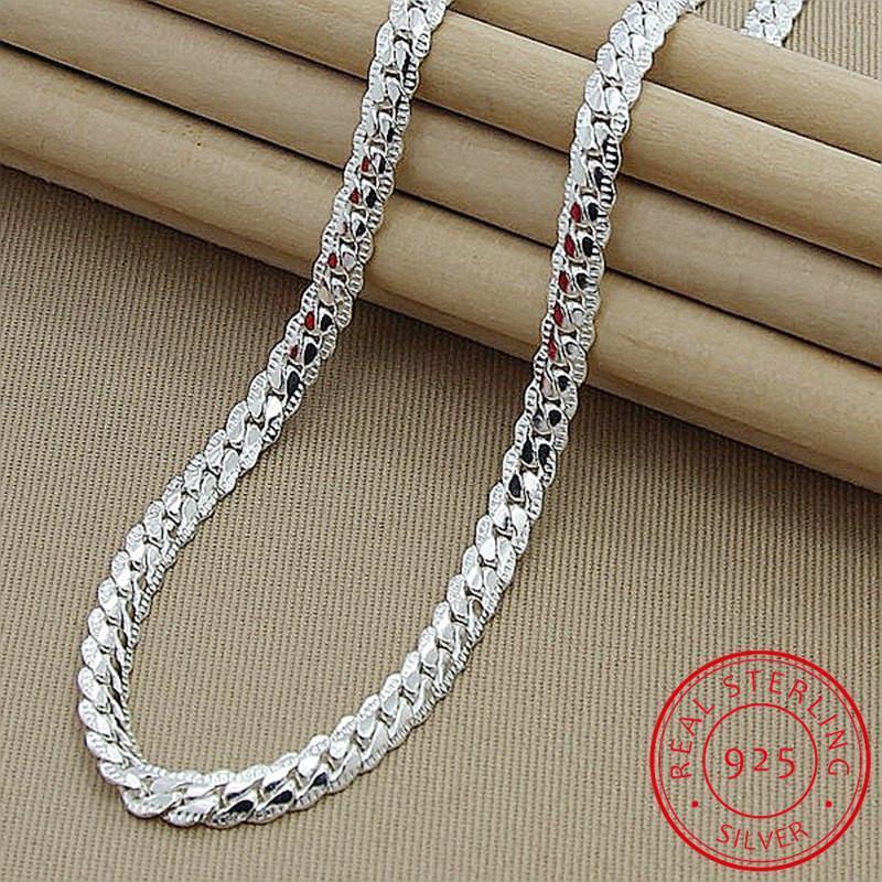 High Quality Brand Fashion 6MM Full Sideways Necklaces Male Female 925 Sterling Silver Fine Jewelry Women Men Silver Necklace--JadeMoghul Inc.