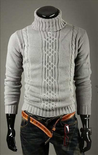 High Quality Casual Sweater For Men / Long Sleeve Turtle Neck Knitwear-Light grey-M-JadeMoghul Inc.