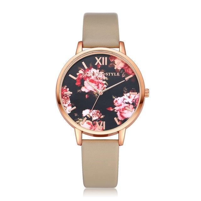 High Quality Fashion Leather Strap Rose Gold Women Watch-Beige Rose Gold-JadeMoghul Inc.