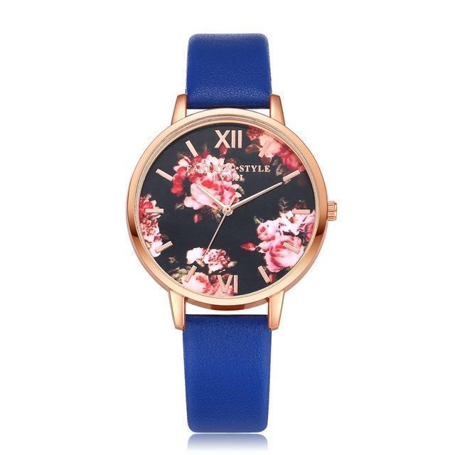 High Quality Fashion Leather Strap Rose Gold Women Watch-Blue Rose Gold-JadeMoghul Inc.