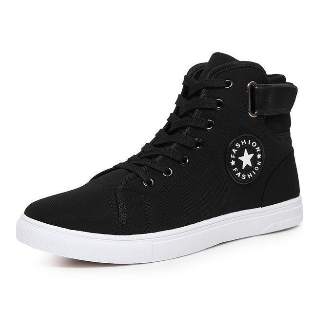 High Quality Men Canvas Shoes - Fashion High top Men's Casual Shoes Breathable Canvas Man Lace up Brand Shoes Black ZH307-Black-6.5-JadeMoghul Inc.