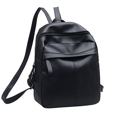 High Quality PU Leather Women Backpack Fashion Solid School Bags For Teenager Girls Casual Women Black Backpacks--JadeMoghul Inc.