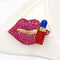 High Quality Red & Blue Crystal Rhinestones Paved Lips and Lipstick Brooch Pins for Lady or Girls-PINK with lipstick-JadeMoghul Inc.