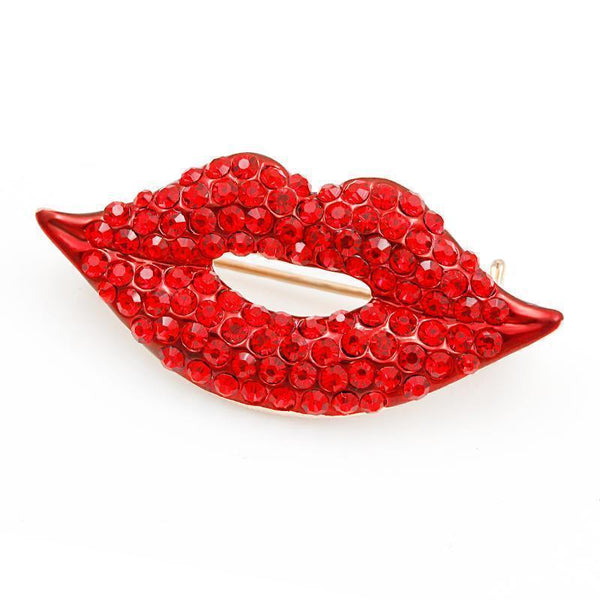 High Quality Red & Blue Crystal Rhinestones Paved Lips and Lipstick Brooch Pins for Lady or Girls-Red-JadeMoghul Inc.