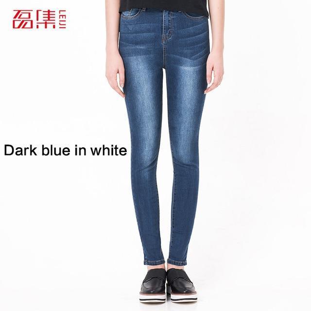 High Rise Skinny Stretchy Denim Jeans-Dark blue in white-S-JadeMoghul Inc.