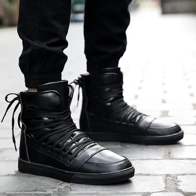 High Top Men Shoes / PU Leather Boots-Black-9-JadeMoghul Inc.