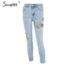 High Waist Denim Jeans With Floral Embroidery-Light Blue-S-JadeMoghul Inc.