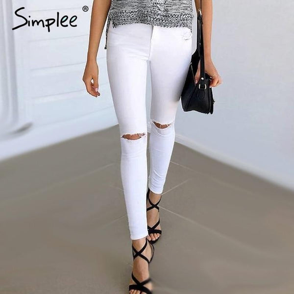 High Waist Ripped White Jeans-Black-34-JadeMoghul Inc.