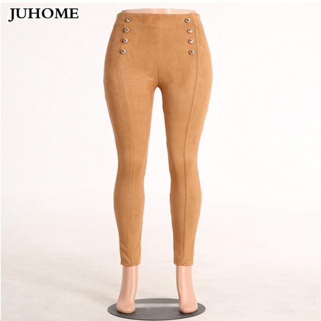 High Waist Skinny Pants-Khaki-L-JadeMoghul Inc.