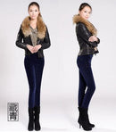 High Waist Velvet Skinny Pants-Navy-S-JadeMoghul Inc.
