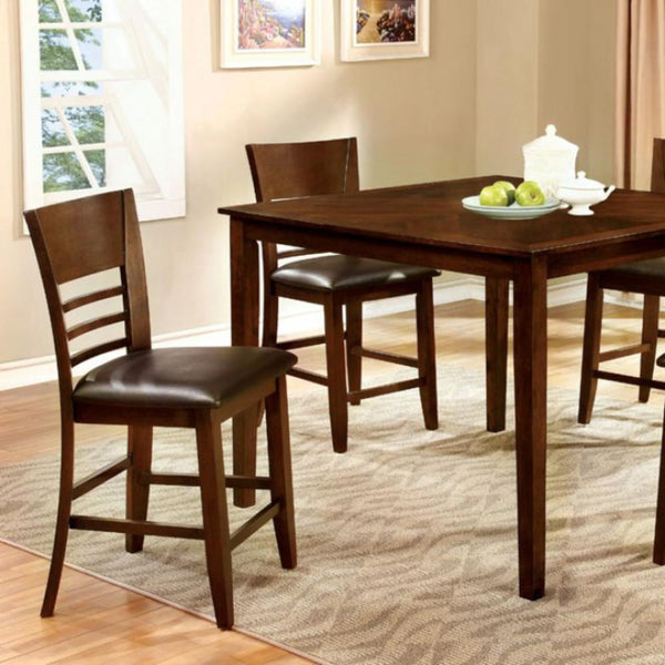 Hillsview II Dark Brown Five Piece Counter Height Table-Bar Stools & Tables-Dark Brown-Leatherette, Solid Wood, Wood Veneer & Others-JadeMoghul Inc.