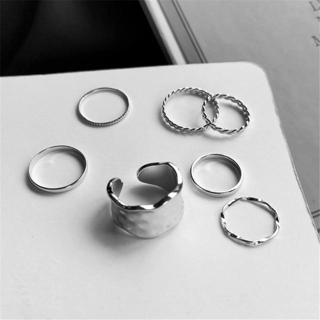 Hiphop/Rock Metal Geometry Circular Punk Rings Set Opening Index Finger Accessories Buckle Joint Tail Ring for Women Jewelry AExp
