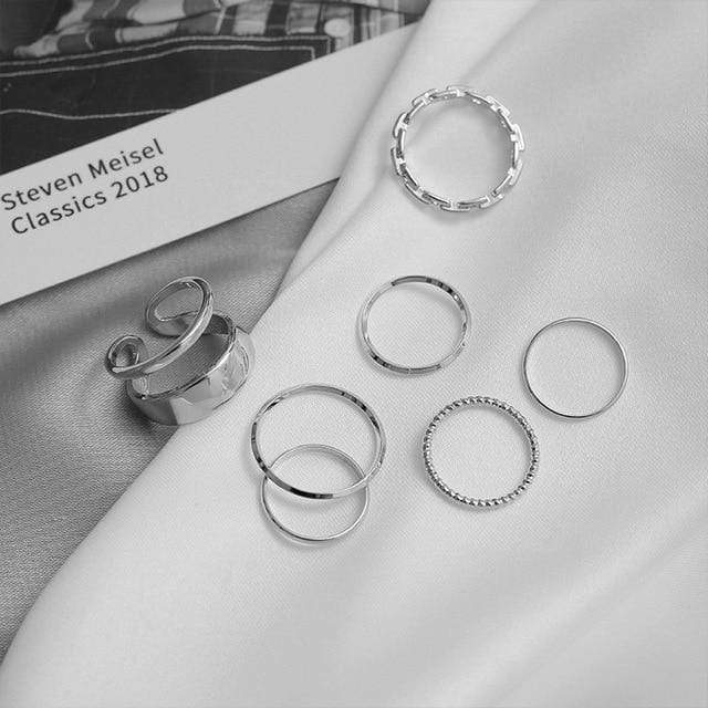 Hiphop/Rock Metal Geometry Circular Punk Rings Set Opening Index Finger Accessories Buckle Joint Tail Ring for Women Jewelry AExp