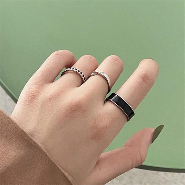 Hiphop/Rock Metal Geometry Circular Punk Rings Set Opening Index Finger Accessories Buckle Joint Tail Ring for Women Jewelry AExp