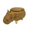 Hippo Shape Wooden Storage Ottoman with Textured Fabric Upholstery, Yellow and Brown