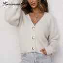 Hirsionsan Elegant Long Sleeve Mohair Sweater Women 2020 New Single-Breasted Female Short Cardigan Soft Flexible Knitted Outwear JadeMoghul Inc. 
