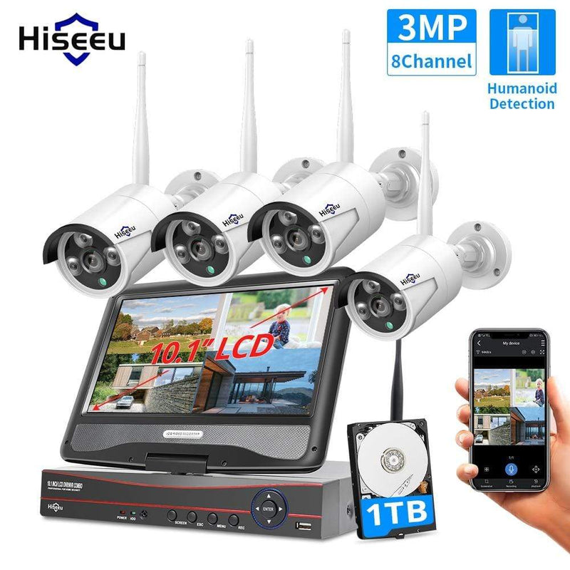 Hiseeu 8CH 3MP Wireless Surveillance Camera CCTV Kit with 10.1" Monitor for 1536P 1080P 2MP Outdoor Security Camera System Set JadeMoghul Inc. 