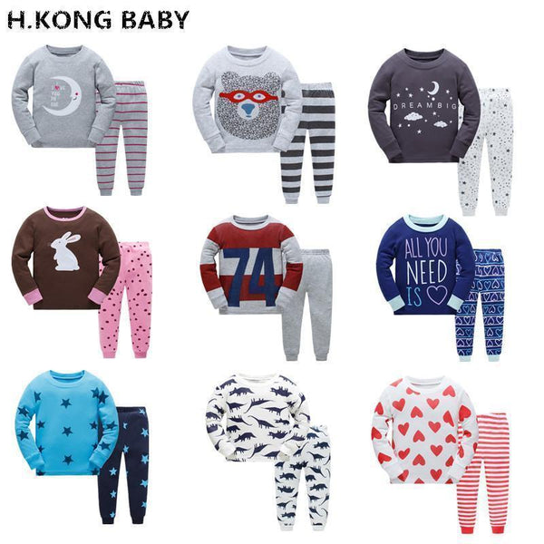 H.kong baby Boy Pajamas Set Cartoon kids Sleepwear Girls cute Home pajamas Children Pajamas Set Girls cotton pyjamas size 2-7Y-Beige-2T-JadeMoghul Inc.