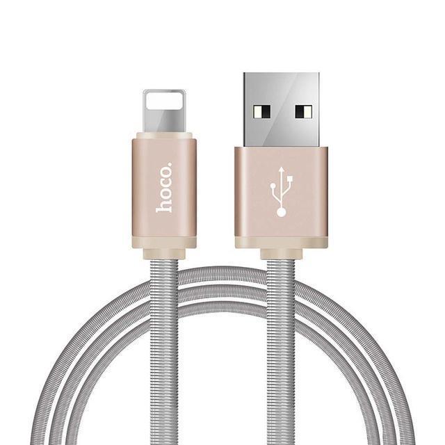 HOCO Metal Spring Charging USB Cable for Apple Lightning iPhone iPad Charger Cord for Mobile Phone OTG Data Line Sync Wire-Gold-120cm-JadeMoghul Inc.