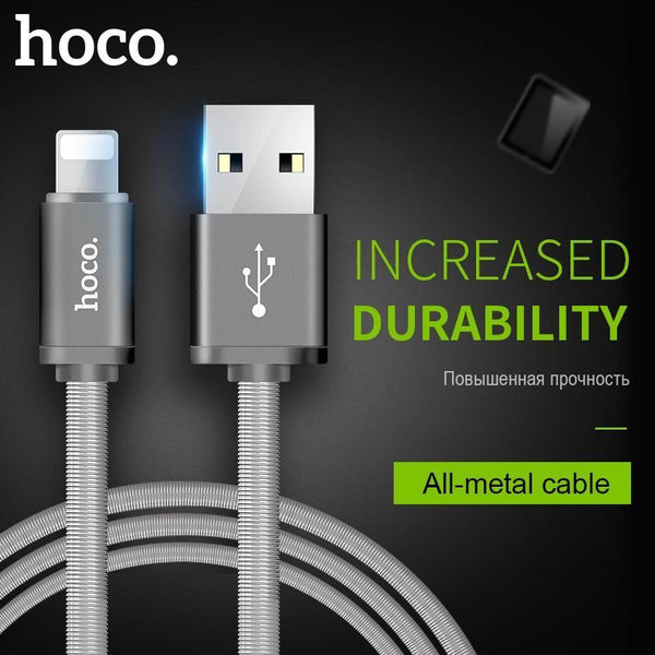 HOCO Metal Spring Charging USB Cable for Apple Lightning iPhone iPad Charger Cord for Mobile Phone OTG Data Line Sync Wire-Gold-120cm-JadeMoghul Inc.