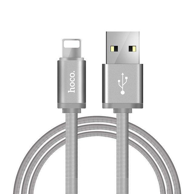HOCO Metal Spring Charging USB Cable for Apple Lightning iPhone iPad Charger Cord for Mobile Phone OTG Data Line Sync Wire-Silver-120cm-JadeMoghul Inc.
