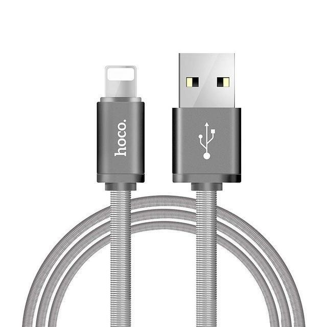 HOCO Metal Spring Charging USB Cable for Apple Lightning iPhone iPad Charger Cord for Mobile Phone OTG Data Line Sync Wire-Tarnish-120cm-JadeMoghul Inc.