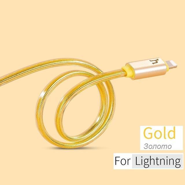 HOCO Original Metal Jelly Knitted Charging Data USB Cable For Apple iPhone Apple-Plug Indicator Charger Wire Data Transfer Sync-Gold for Lightning-30cm-JadeMoghul Inc.