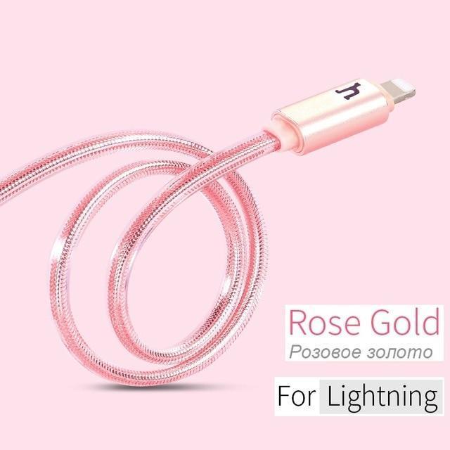 HOCO Original Metal Jelly Knitted Charging Data USB Cable For Apple iPhone Apple-Plug Indicator Charger Wire Data Transfer Sync-Rose Gold for Lightn-30cm-JadeMoghul Inc.