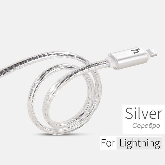 HOCO Original Metal Jelly Knitted Charging Data USB Cable For Apple iPhone Apple-Plug Indicator Charger Wire Data Transfer Sync-Silver for Lightning-30cm-JadeMoghul Inc.