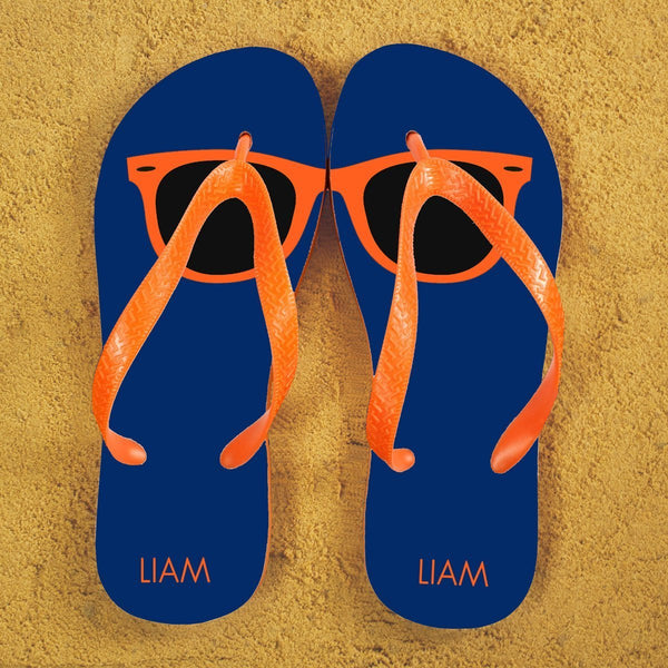 Holiday Style Personalised Flip Flops in Blue and Orange