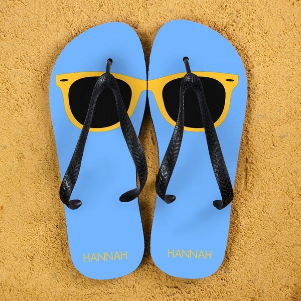 Holiday Style Personalised Flip Flops in Blue and Yellow