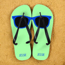 Holiday Style Personalised Flip Flops in Green and Blue